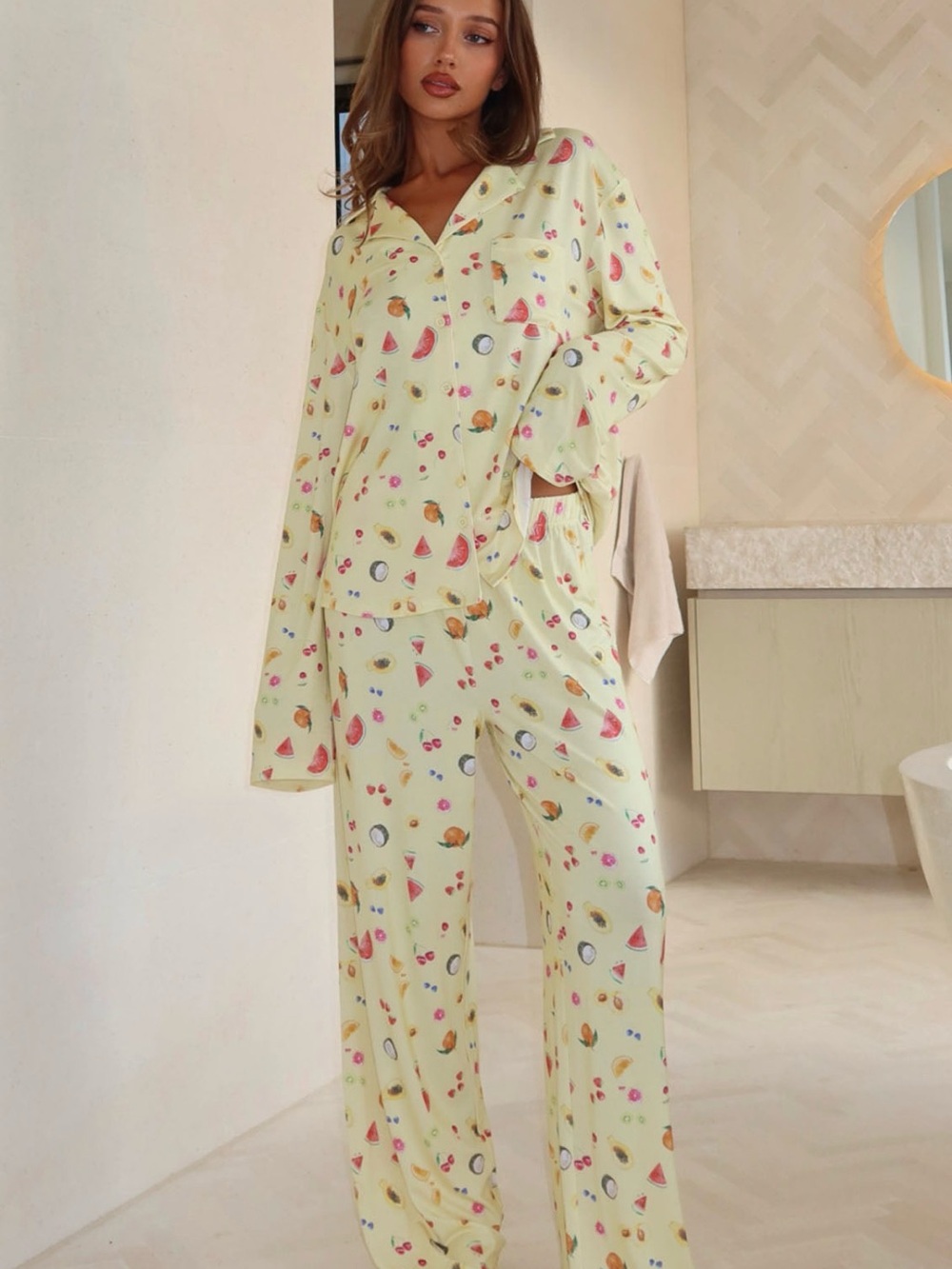 White Fox Boutique Pillow Talk Printed Long Sleeve Pyjama Set Fruit Salad